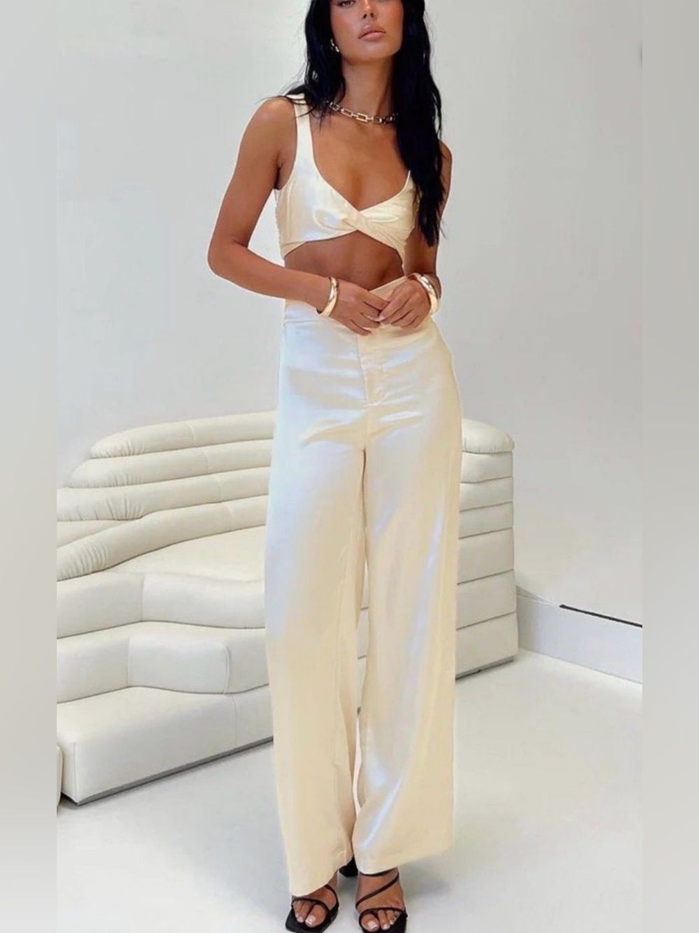 Princess Polly Alethea Set Champagne Satin Two Piece Set NWT Size US 4